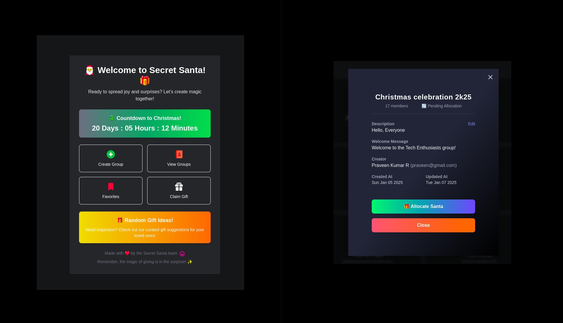 Screenshot of Secret Santa Gift Exchange Management System