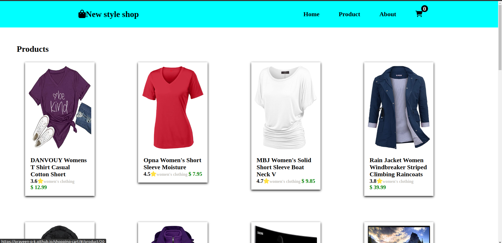 Screenshot of Shopping cart