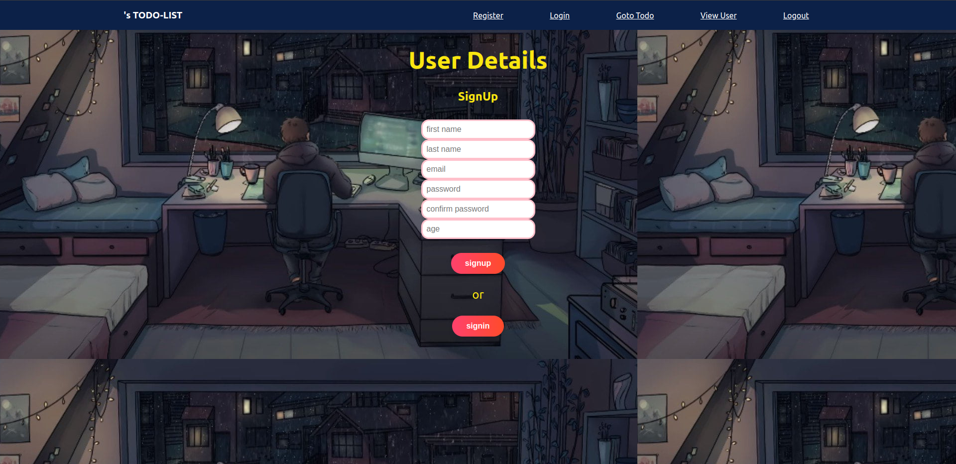Screenshot of Todo list application