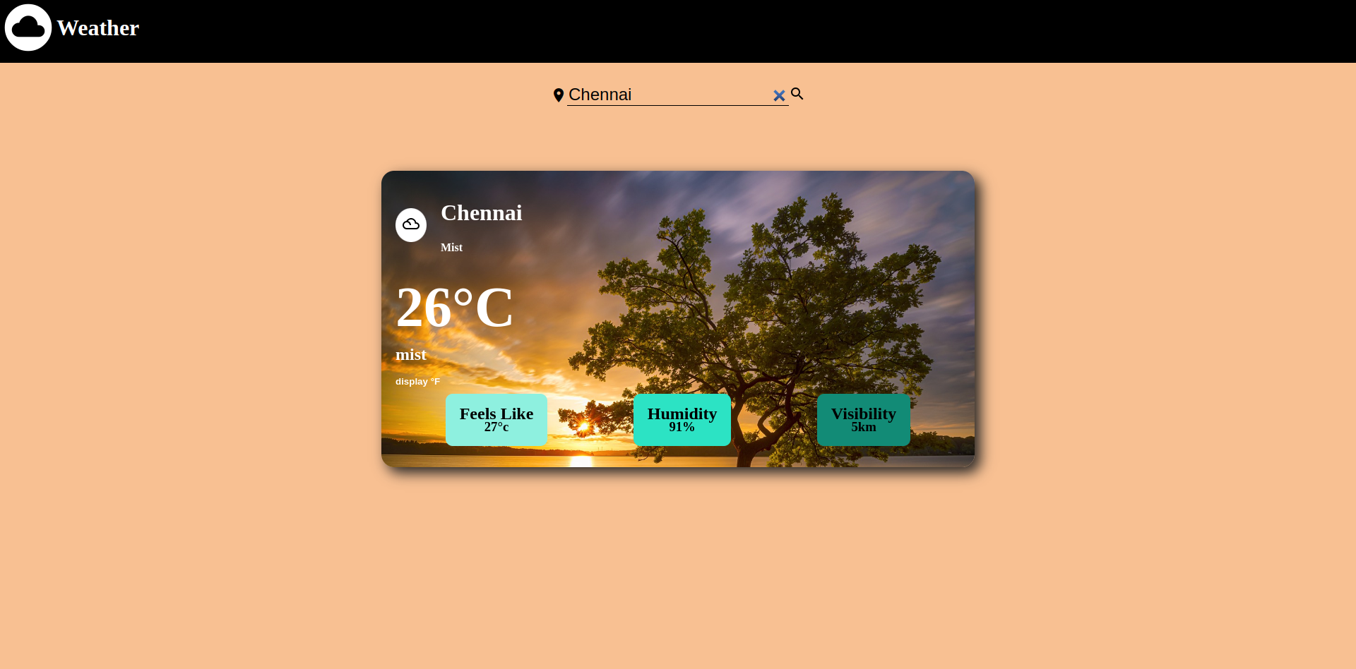 Screenshot of Weather application